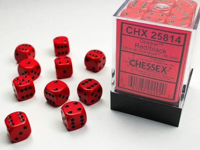 Chessex: Opaque Red/Black 12mm d6 Dice Block (36 Dice) - Collector Store LLC