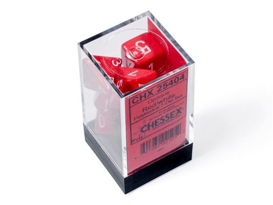 Chessex: Opaque Red/White Polyhedral 7 - Dice Set - Collector Store LLC
