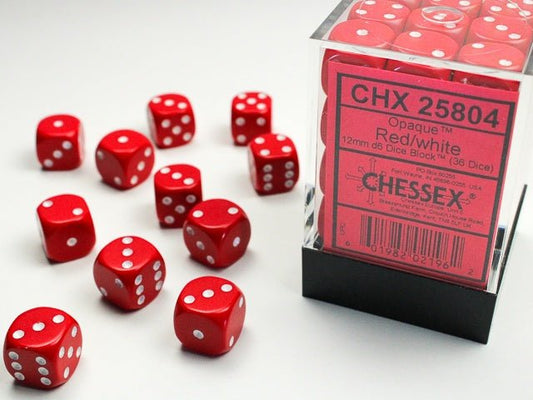 Chessex: Opaque White/Black 12mm d6 Dice Block (36 Dice) - Collector Store LLC