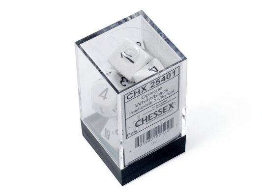 Chessex: Opaque White/Black Polyhedral 7 - Dice Set - Collector Store LLC