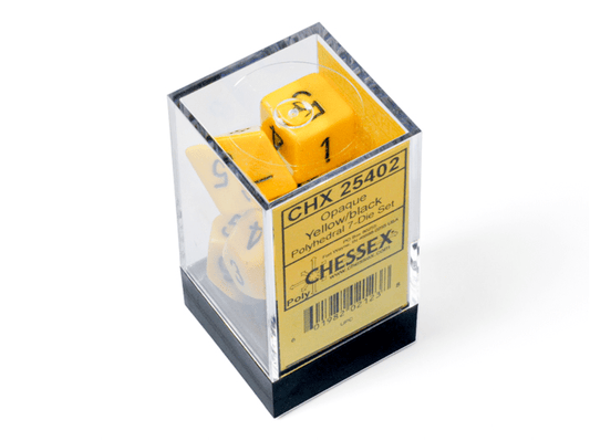 Chessex: Opaque Yellow/Black Polyhedral 7 - Dice Set - Collector Store LLC