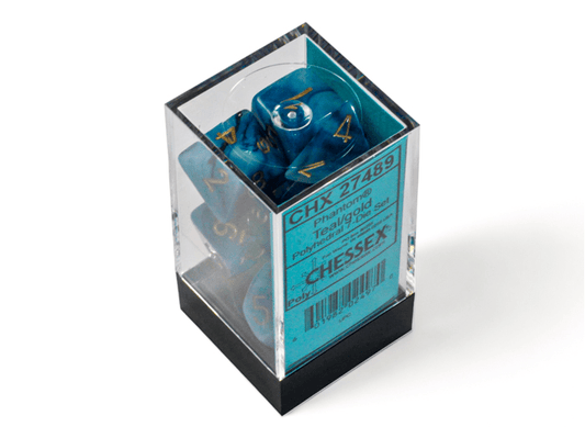 Chessex: Phantom Teal/Gold Polyhedral 7 - Dice Set - Collector Store LLC