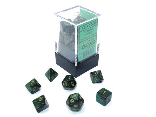 Chessex: Scarab Jade/Gold MINI Polyhedral 7 - Dice Set - Collector Store LLC