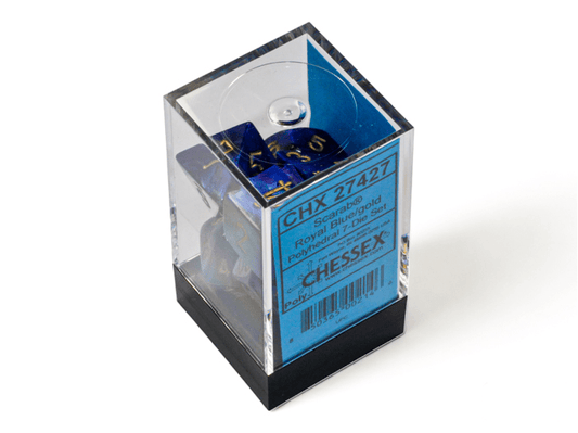 Chessex: Scarab RoyalBlue/Gold Polyhedral 7 - Dice Set - Collector Store LLC