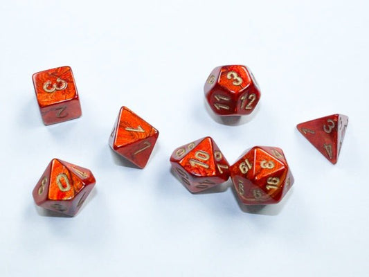 Chessex: Scarab Scarlet/Gold MINI Polyhedral 7 - Dice Set - Collector Store LLC