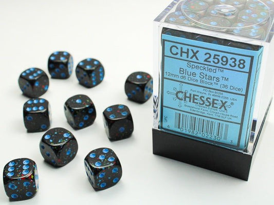 Chessex: Speckled Blue Stars 12mm d6 Dice Block (36 Dice) - Collector Store LLC
