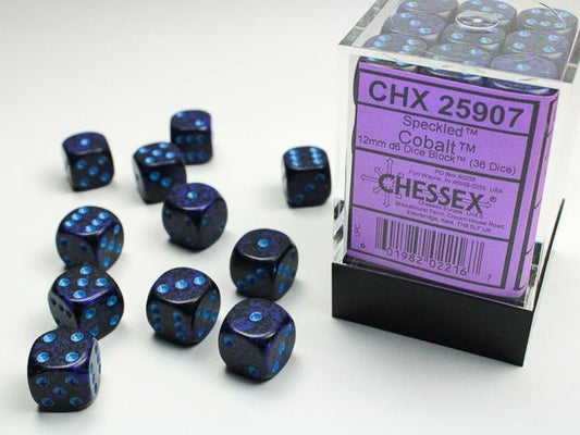 Chessex: Speckled Cobalt 12mm d6 Dice Block (36 Dice) - Collector Store LLC