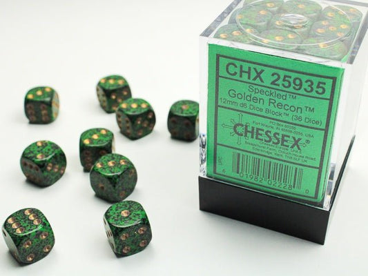 Chessex: Speckled Golden Recon 12mm d6 Dice Block (36 Dice) - Collector Store LLC
