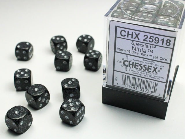 Chessex: Speckled Ninja 12mm d6 Dice Block (36 Dice) - Collector Store LLC