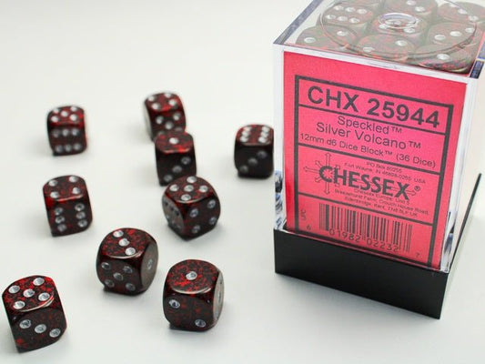 Chessex: Speckled Silver Volcano 12mm d6 Dice Block (36 Dice) - Collector Store LLC