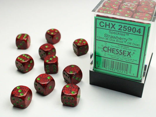 Chessex: Speckled Strawberry 12mm d6 Dice Block (36 Dice) - Collector Store LLC