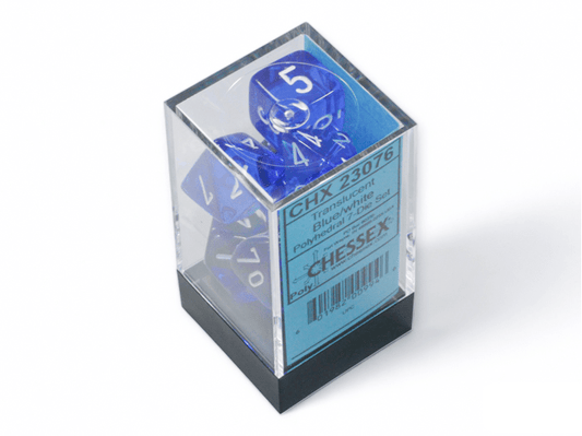 Chessex: Translucent Blue/White Polyhedral 7 - Dice Set - Collector Store LLC