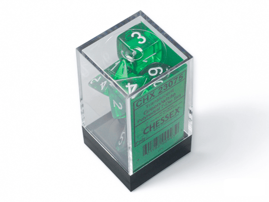 Chessex: Translucent Green/White Polyhedral 7 - Dice Set - Collector Store LLC