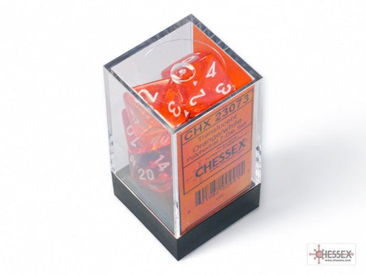 Chessex: Translucent Orange/White Polyhedral 7 - Dice Set - Collector Store LLC