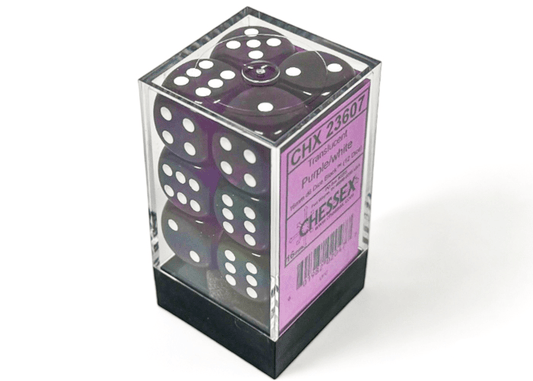 Chessex: Translucent Purple/White 16mm d6 Dice Block (12 Dice) - Collector Store LLC