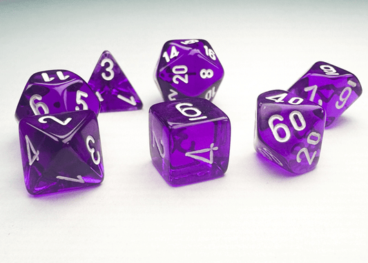 Chessex: Translucent Purple/White MINI Polyhedral 7 - Dice Set - Collector Store LLC