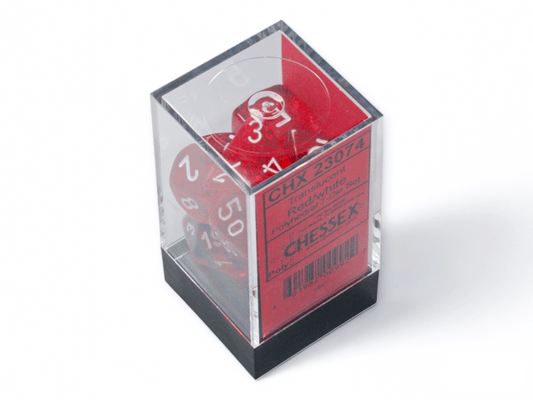 Chessex: Translucent Red/White Polyhedral 7 - Dice Set - Collector Store LLC
