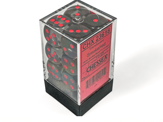 Chessex: Translucent Smoke/Red 16mm d6 Dice Block (12 Dice) - Collector Store LLC