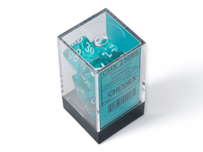 Chessex: Translucent Teal/White Polyhedral 7 - Dice Set - Collector Store LLC