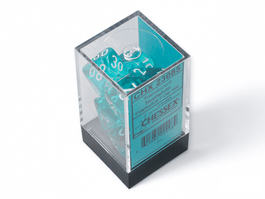 Chessex: Translucent Teal/White Polyhedral 7 - Dice Set - Collector Store LLC