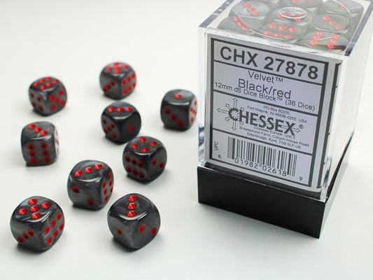 Chessex: Velvet Black/Red 12mm d6 Dice Block (36 Dice) - Collector Store LLC