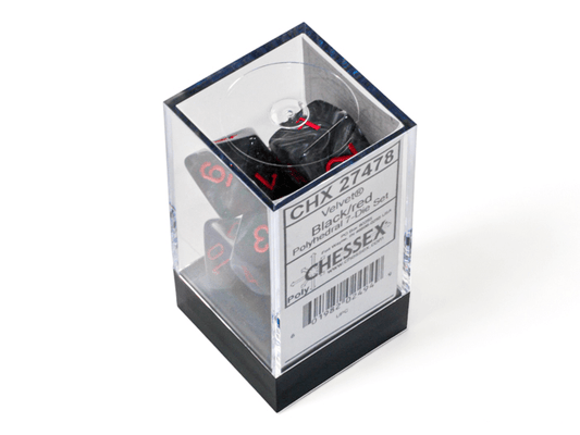 Chessex: Velvet Black/Red Polyhedral 7 - Dice Set - Collector Store LLC