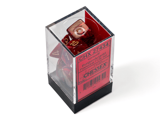 Chessex: Vortex Burgundy/Gold Polyhedral 7 - Dice Set - Collector Store LLC