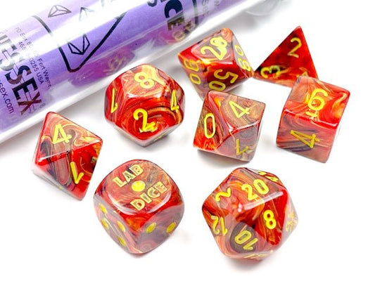 Chessex: Vortex Underworld/Yellow Polyhedral 7 - Dice Set (with Bonus Dice) - Collector Store LLC