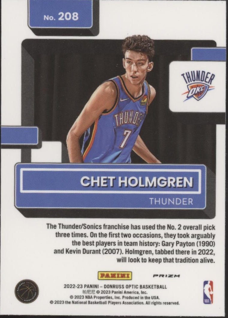 Chet Holmgren 2022 - 23 Panini Donruss Optic Rated Rookie Prizm #208 - Collector Store LLC