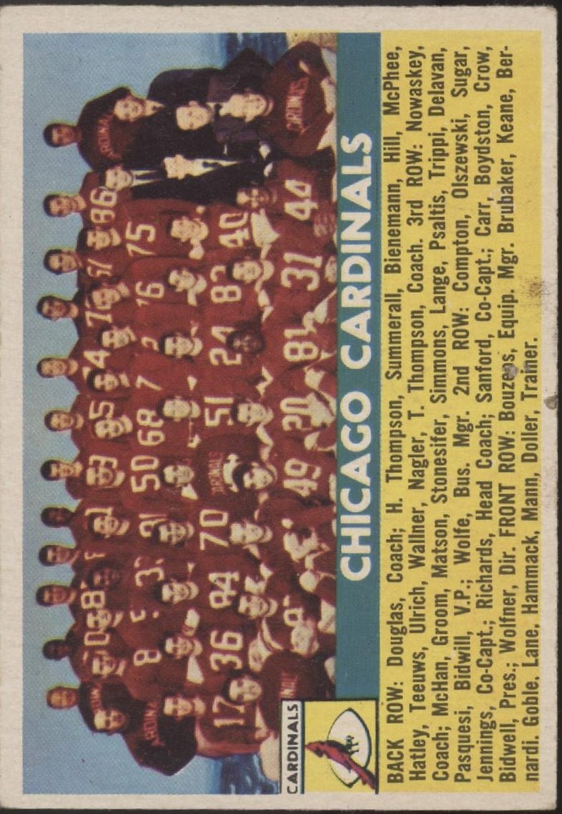 Chicago Cardinals 1956 Topps Team Card #22 VG - Collector Store LLC