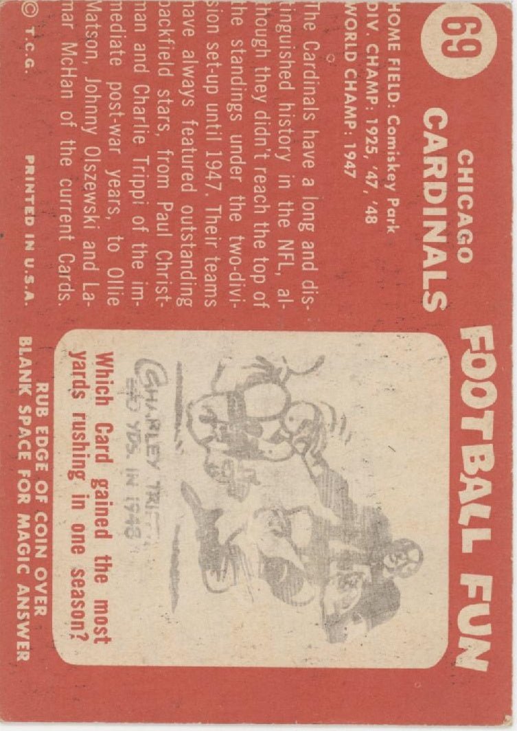 Chicago Cardinals 1958 Topps Team Card #69 VG - EX - Collector Store LLC