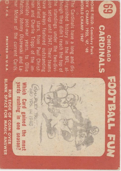 Chicago Cardinals 1958 Topps Team Card #69 VG - EX - Collector Store LLC