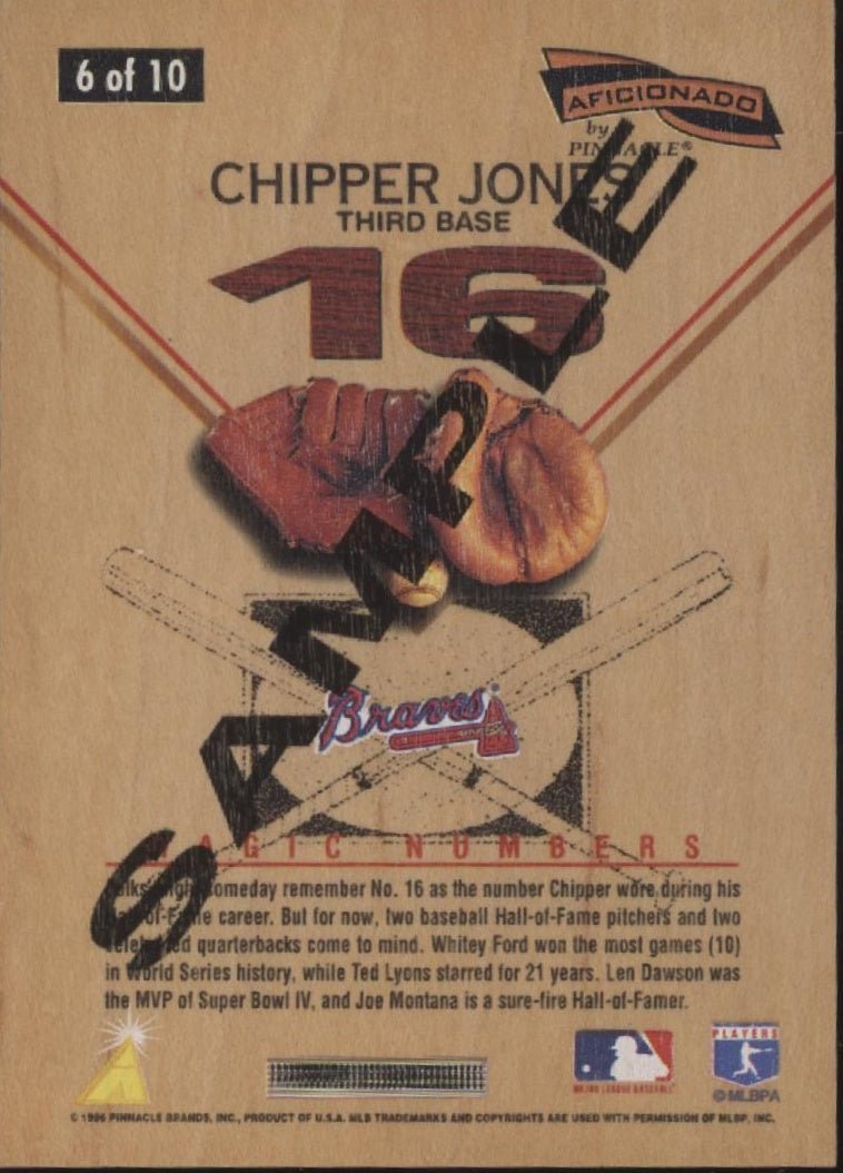 Chipper Jones 1996 Pinnacle Aficionado Magic Numbers 16 #6 - Collector Store LLC