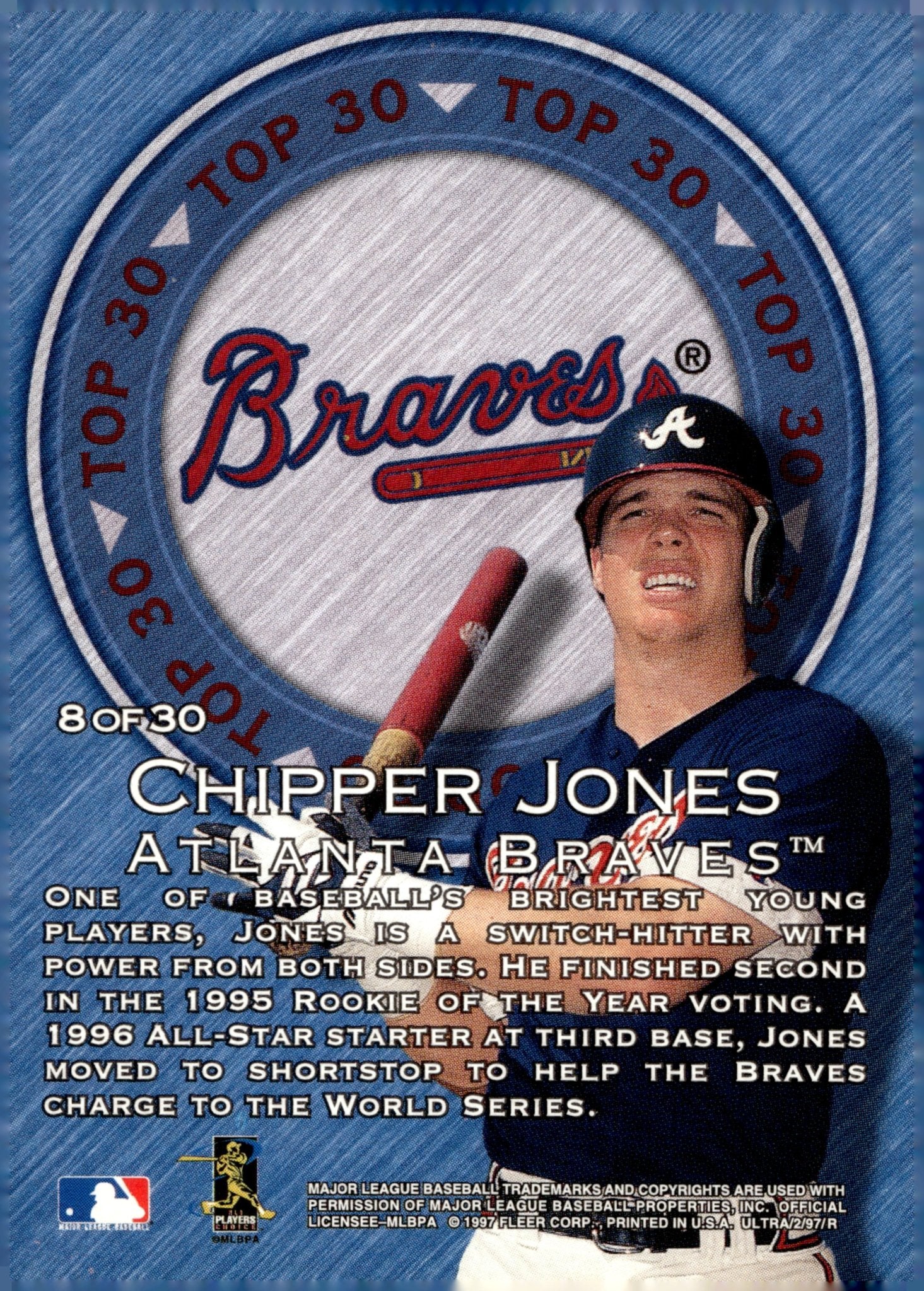 Chipper Jones 1997 Fleer Ultra Top 30 8 - Collector Store LLC