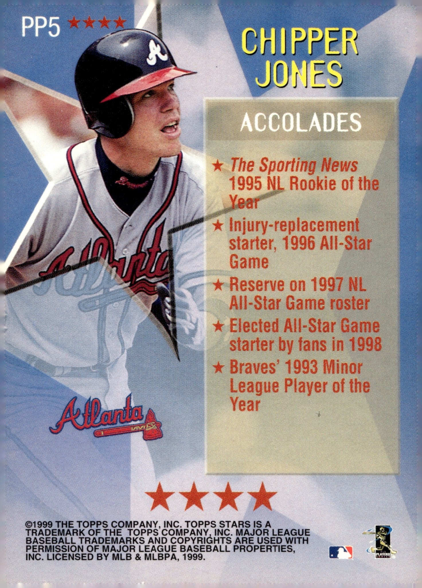 Chipper Jones 1999 Topps Stars Pre - Production PP5 - Collector Store LLC