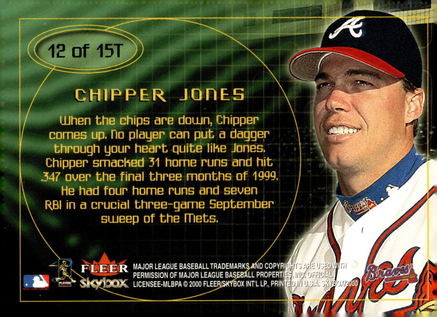 Chipper Jones 2000 Skybox The Technique 12 - Collector Store LLC