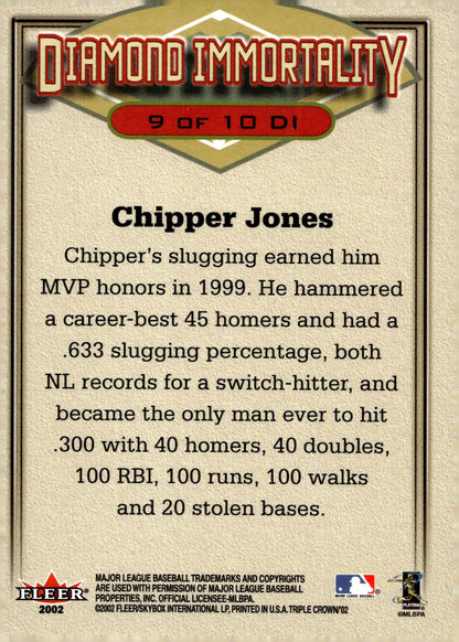 Chipper Jones 2002 Fleer Triple Crown Diamond Immortality 9 - Collector Store LLC