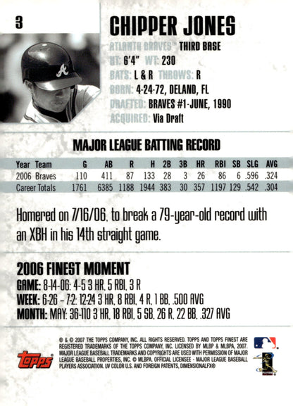 Chipper Jones 2007 Topps Finest 3 - Collector Store LLC