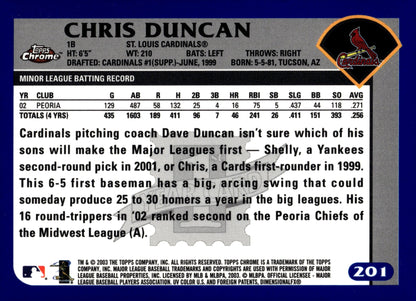 Chris Duncan 2003 Topps Chrome 1st Year Blue 201 - Collector Store LLC