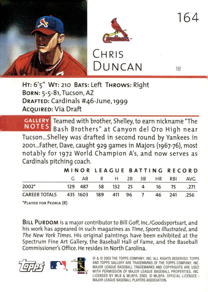 Chris Duncan 2003 Topps Gallery First Year 164 - Collector Store LLC