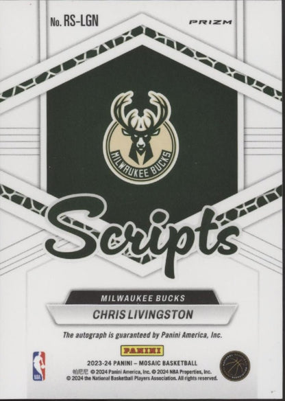 Chris Livingston 2023 - 24 Panini Mosaic Scripts Prizm RC Auto #RS - LGN - Collector Store LLC