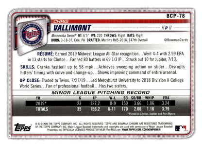 Chris Vallimont 2020 Bowman Chrome Mojo Refractor BCP - 78 2 - Collector Store LLC