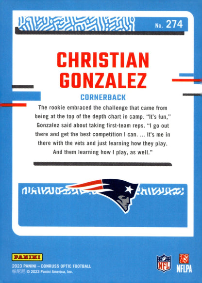 Christian Gonzalez 2023 Panini Donruss Optic Rated Rookie RC #274 - Collector Store LLC