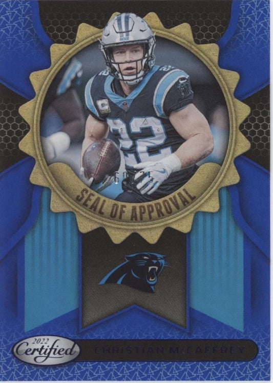 Christian McCaffrey 2022 Panini Certified Seal of Approval Blue 60/75 #SA - 1 - Collector Store LLC