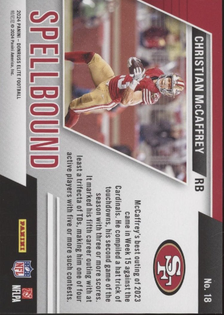 Christian McCaffrey 2024 Panini Donruss Elite Spellbound "R" 248/349 #18 - Collector Store LLC