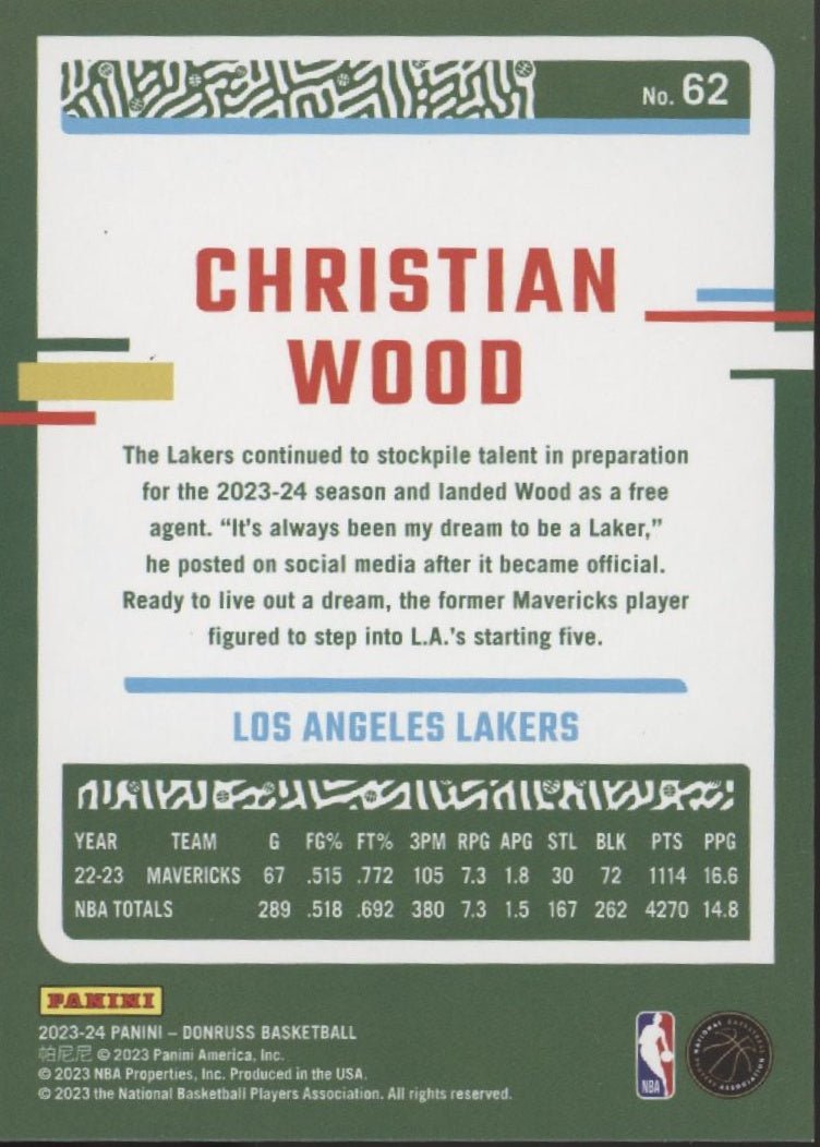 Christian Wood 2023 - 24 Panini Donruss Red and Blue Laser Holo 02/15 #62 - Collector Store LLC