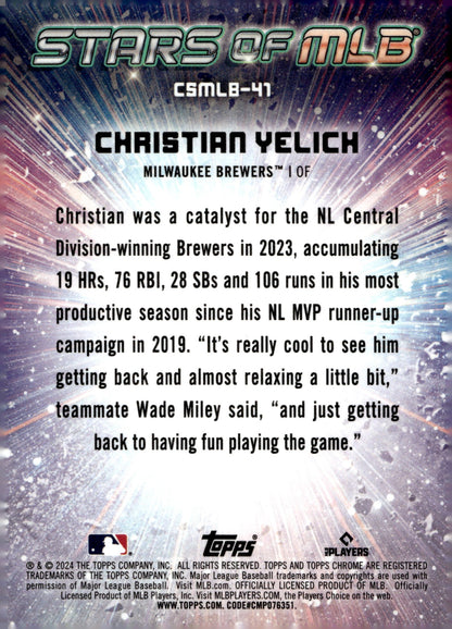 Christian Yelich 2024 Topps Chrome Stars of MLB Refractor CSMLB - 41 - Collector Store LLC