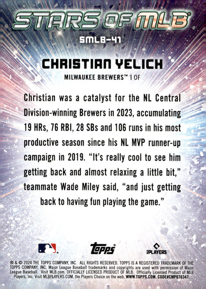 Christian Yelich 2024 Topps Series 1 Stars of MLB Refractor SMLB - 41 - Collector Store LLC
