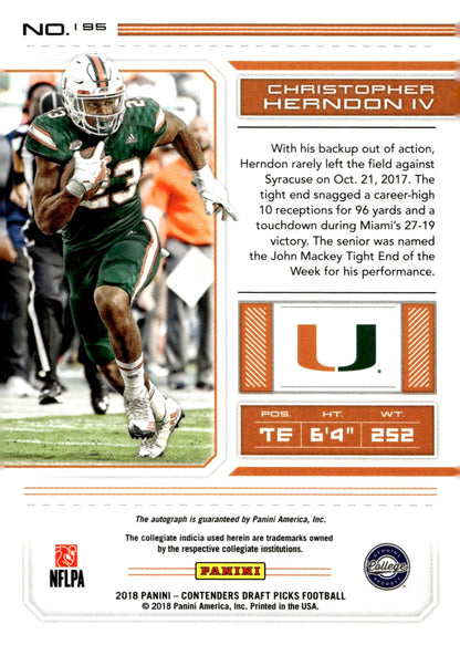 Christopher Herndon IV 2018 Contenders Draft Picks Draft Ticket Blue RC Auto - Collector Store LLC
