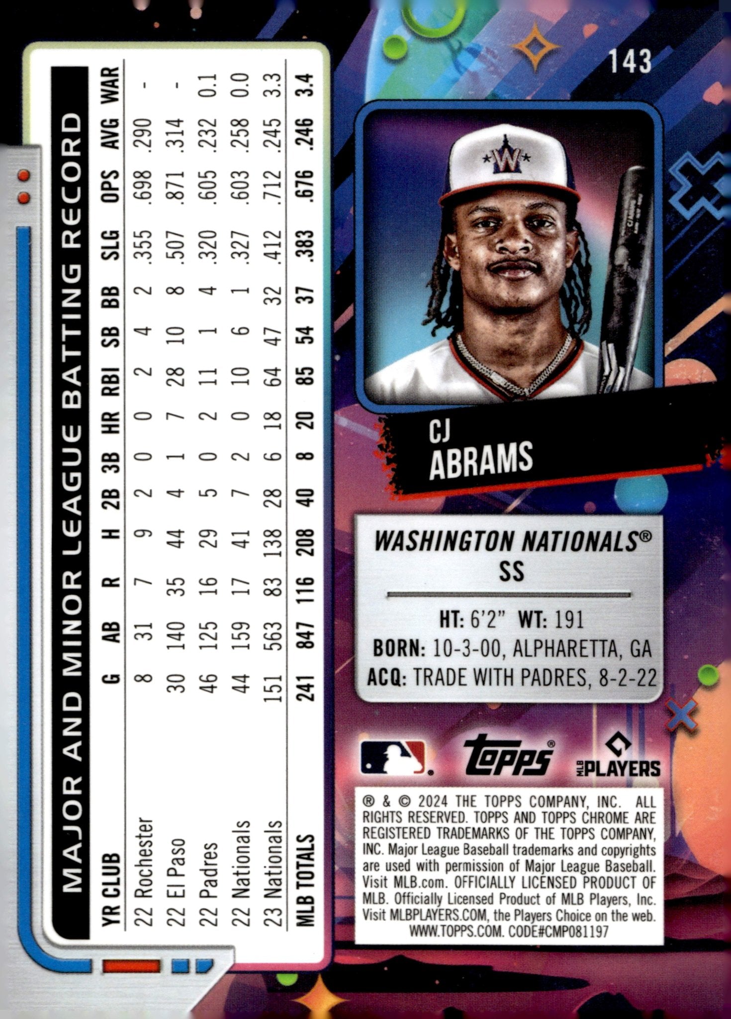 CJ Abrams 2024 Topps Chrome Comic #143 - Collector Store LLC